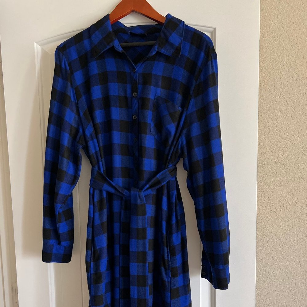 Lane Bryant Flannel Blue and Black Plaid Dress